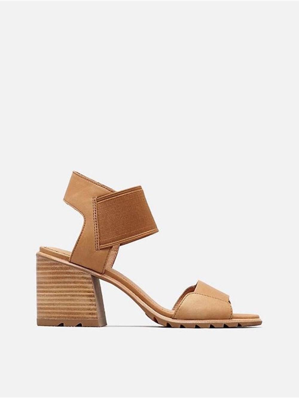 Sorel Nadia Leather Block Heel Sandals Camel Tan Ankle Strap Lug Sole Size 8